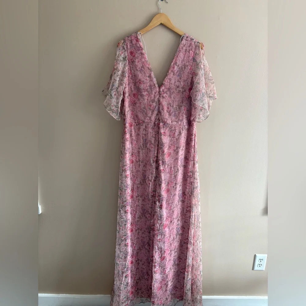 Lulus Dreamiest Desires Pink Floral Flutter Sleeve Maxi Dress Size XL Whimsical